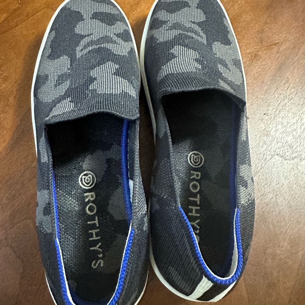 Rothy’s The Original Slip On Sneaker in Black Gray Camo.